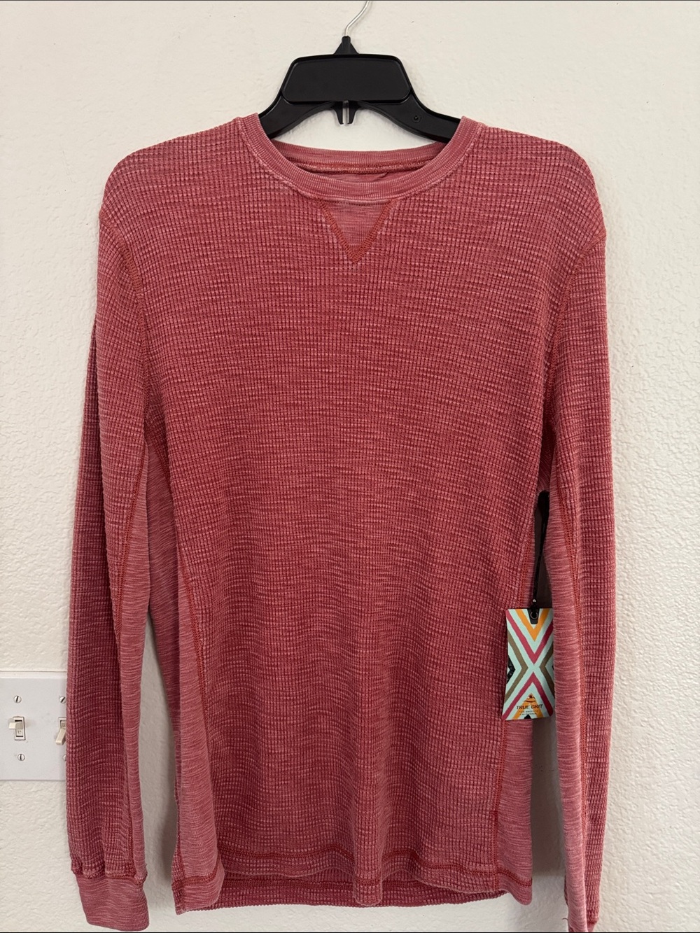 True Grit Waffle Knit Long Sleeve Top - Brick Red Vintage tone - Picture 1 of 7